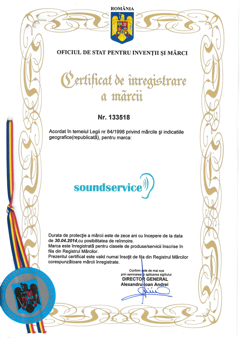 Certificat Marca Inregistrata Soundservice